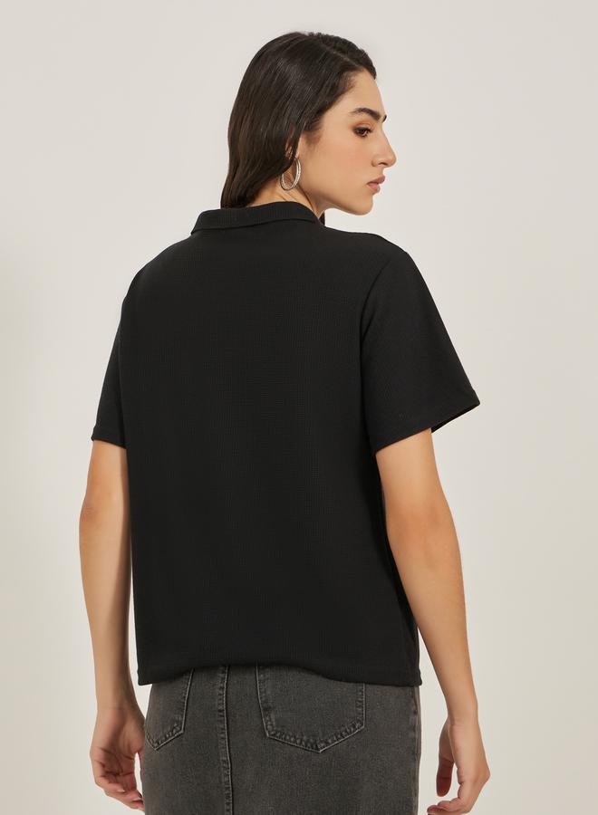 Styli Waffle Knit Regular Fit Polo T-Shirt  - Image 5