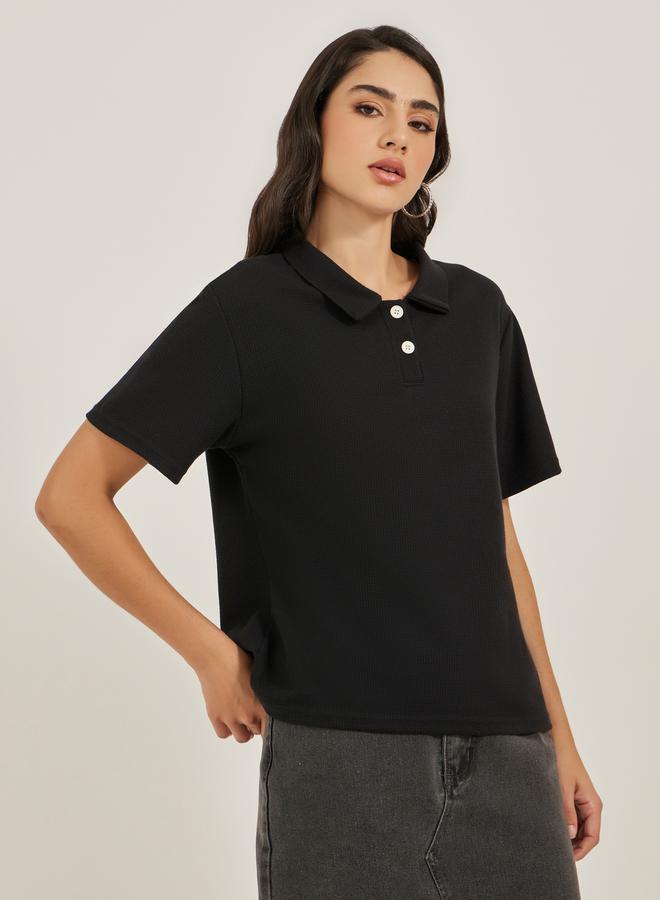 Styli Waffle Knit Regular Fit Polo T-Shirt  - Image 3