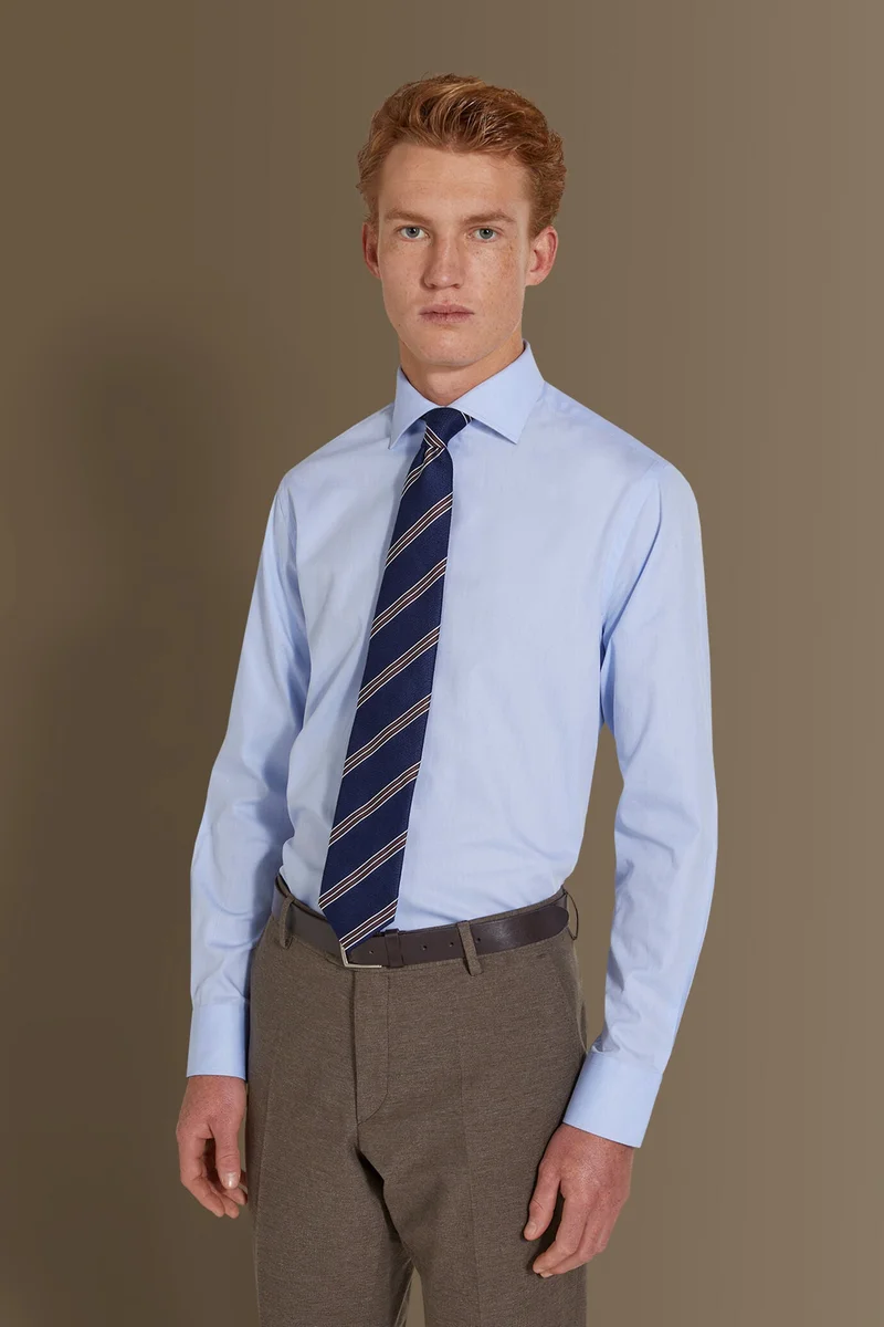Classic shirt french collar herringbone fabric - Sky