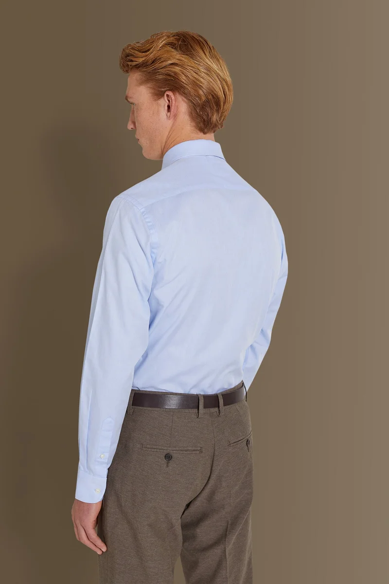Doppelganger Blue Classic shirt french collar herringbone fabric - Sky for Men | Best Price UAE