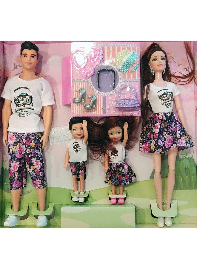 ويش كي مجموعة دمى سفر عائلية جميلة من البلاستيك من WISHKEY مع الأم والأب والطفل والطفلة، مجموعة ألعاب مثالية لدمية التظاهر الأنيقة للبنات، متعددة الألوان، من سن 3 سنوات فما فوق (عبوة من قطعة واحدة) - Image 1