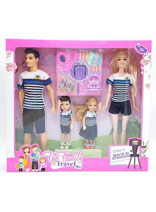 ويش كي مجموعة دمى سفر عائلية جميلة من البلاستيك من WISHKEY مع الأم والأب والطفل والطفلة، مجموعة ألعاب مثالية لدمية التظاهر الأنيقة للبنات، متعددة الألوان، من سن 3 سنوات فما فوق (عبوة من قطعة واحدة) - Image 3