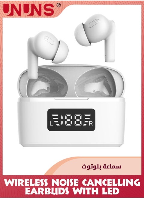 Bluetooth 5.2 Wireless Earbuds Headphones,Deep Bass Loud Sound Clear Call Noise Cancelling,40H Playtime Ear Buds With LED Charging Case,In-Ear Headphones With Microphone For iPhone Android,White