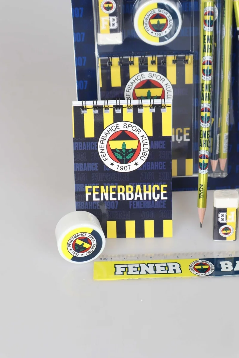 Fenerbahçe New Season Licensed 7-Piece Stationery Set Notepad, Ruler, Jersey Design Eraser, Pencil Sharpener, 2 Pencils