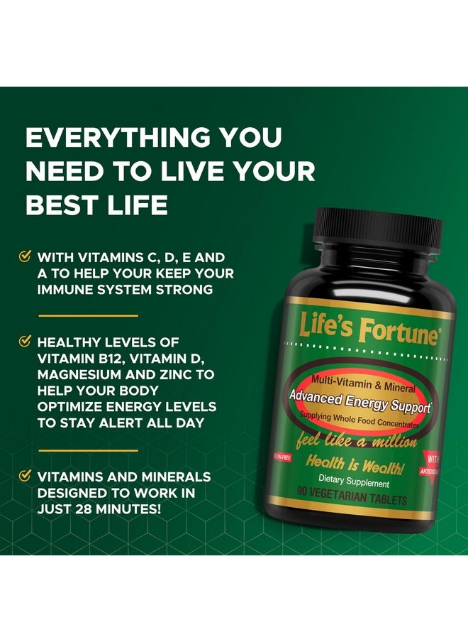 لايفز فورتشن مصدر طاقة طبيعي بالكامل من Life's Fortune متعدد الفيتامينات يوفر تركيزات غذائية كاملة ومضادات الأكسدة والأحماض الأمينية والإنزيمات والمعادن النزرة والمزيد (90 قطعة (عبوة واحدة)) 