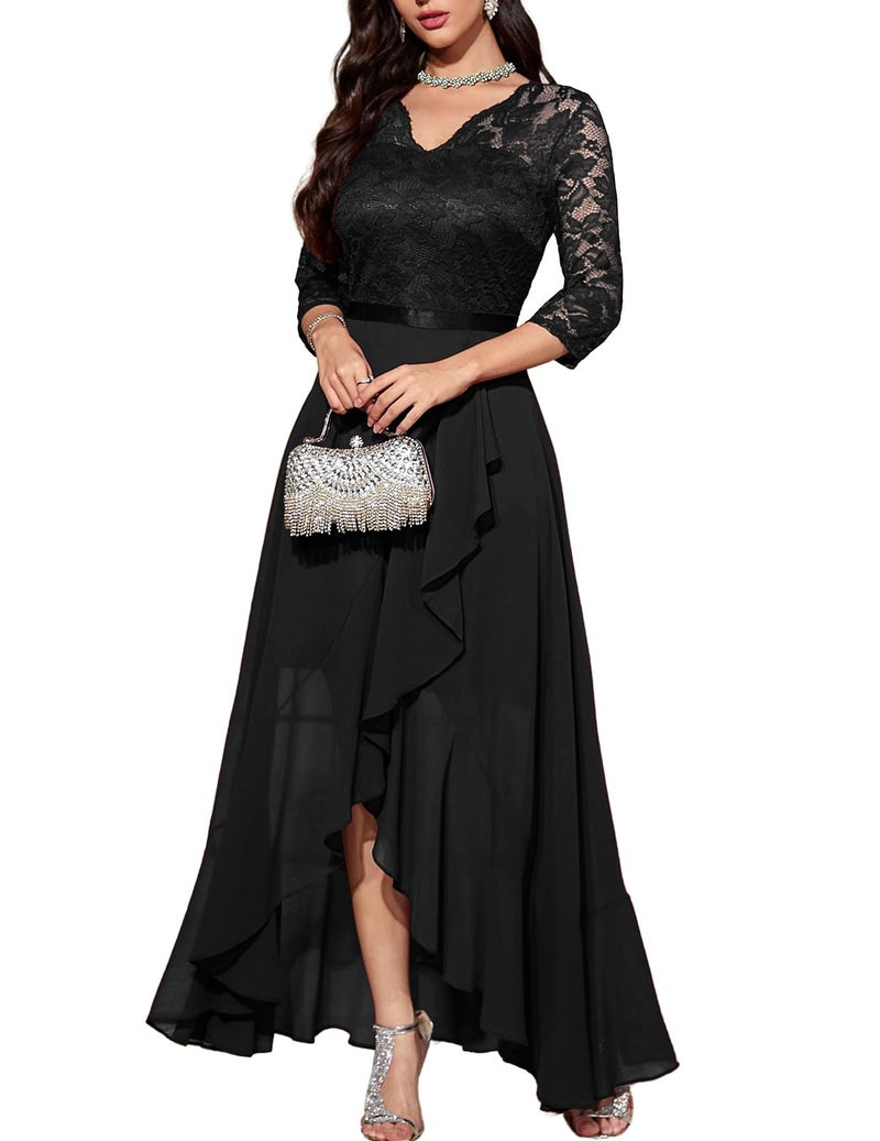 Bbonlinedress Women Fall Wedding Guest Formal Dresses Long Sleeve Mother of Groom Cocktail Dress,Black XL - Image 1