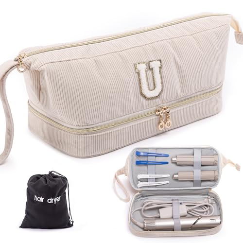 ELCUPA Initial Personalized Hair Dryer Case,Double-Layer Hair Tools Travel Carrying Case for Shark FlexStyle/SmoothStyle with Hair Dryer Bag - Hair Air Wrap Dryer Case Flat Curling Iron Travel Organizer - Image 1