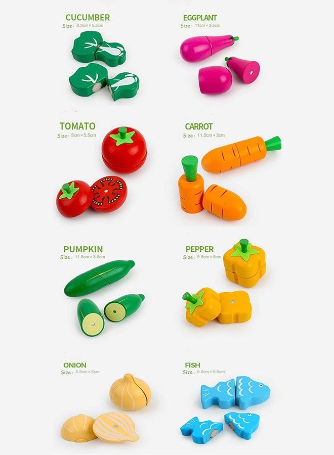 JSAITOYS 17pcs Diy Role Play Kids Pretend Preschool Game Kitchen Wooden Fruit Cutting Toy - Image 2