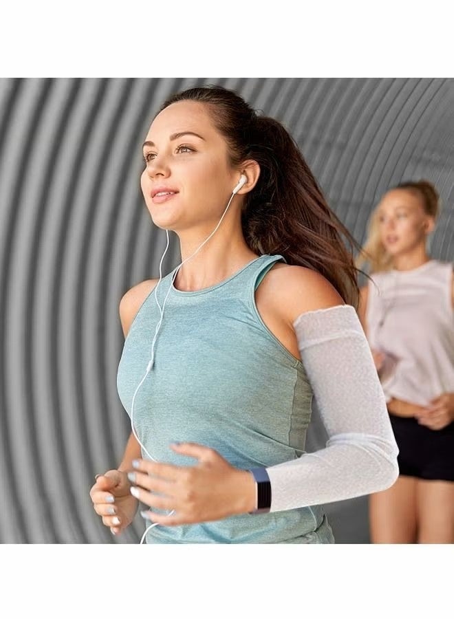 زوج واحد من قفازات نسائية طويلة رفيعة للغاية من الدانتيل للحماية من أشعة الشمس فوق البنفسجية، أكمام واقية من الشمس من التول الشبكي المبرد، قفازات بدون أصابع للاستخدام الداخلي والخارجي - أبيض 50 سم - Image 5