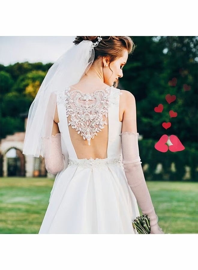 زوج واحد من قفازات نسائية طويلة رفيعة للغاية من الدانتيل للحماية من أشعة الشمس فوق البنفسجية، أكمام واقية من الشمس من التول الشبكي المبرد، قفازات بدون أصابع للاستخدام الداخلي والخارجي - أبيض 50 سم - Image 4