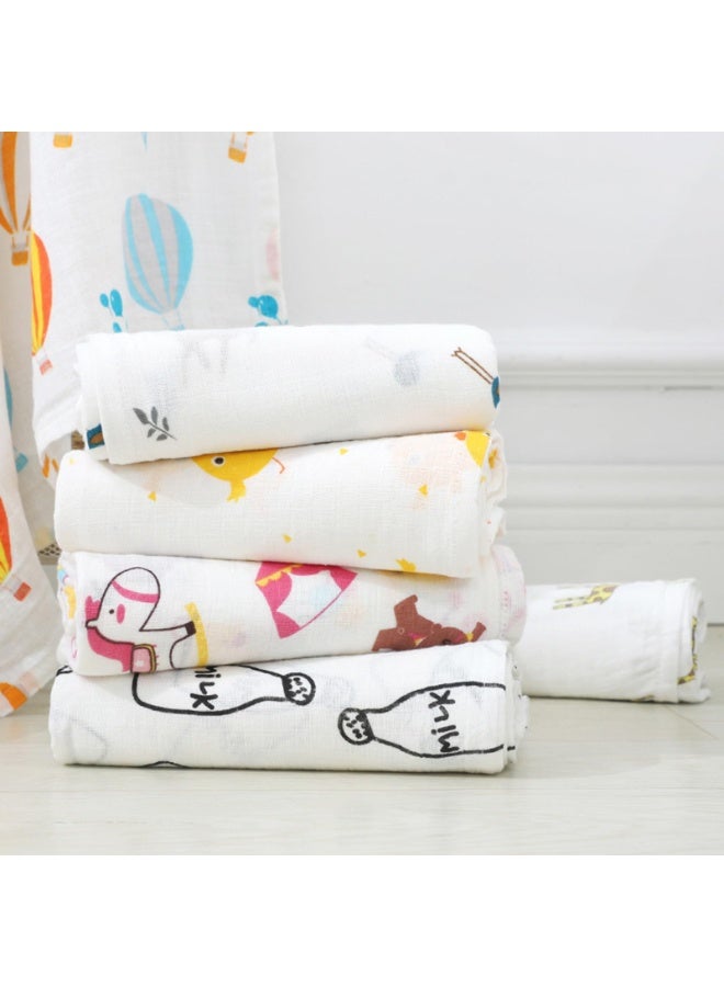 عبوة من 4 بطانيات قماط موسلين قطنية 100% للأطفال حديثي الولادة، بنقوش حيوانات وبالونات هوائية لطيفة، 110x110 سم - Image 4