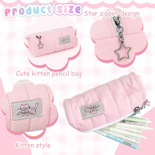 Flavizo Cute Pouch Cat Design Pink Zipper Case, Stationery Pouch for Girls, Portable Organizer Bag for School Supplies, Stylish Cosmetic Holder - Image 3