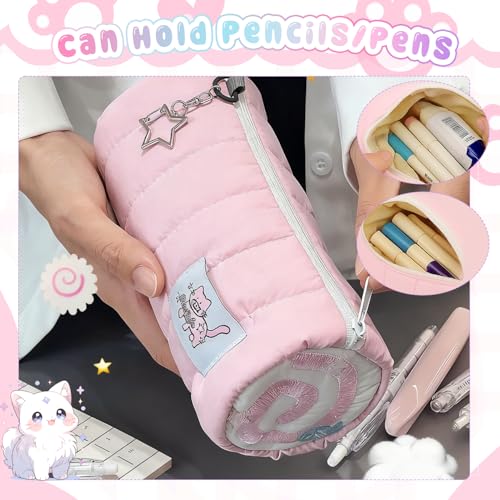 Flavizo Cute Pouch Cat Design Pink Zipper Case, Stationery Pouch for Girls, Portable Organizer Bag for School Supplies, Stylish Cosmetic Holder - Image 4