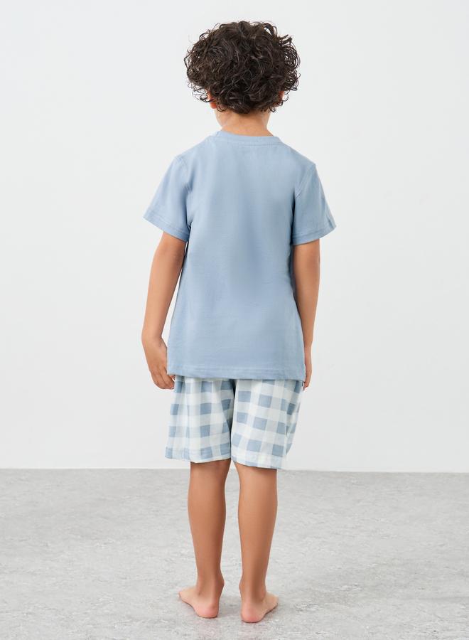 Styli NYC Print T-Shirt and Checked Shorts Set - Image 5