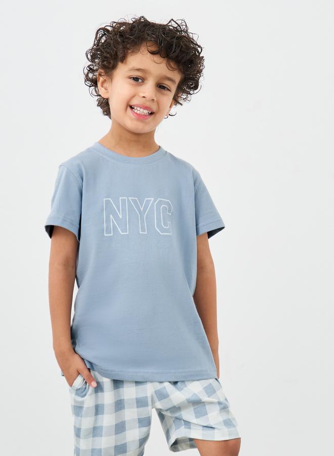 Styli NYC Print T-Shirt and Checked Shorts Set - Image 2