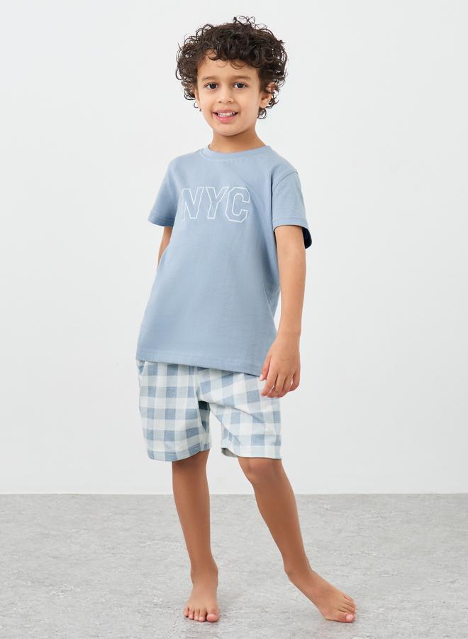 Styli NYC Print T-Shirt and Checked Shorts Set - Image 1