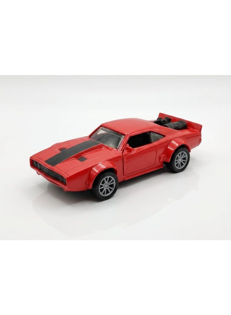 TOOLY Die-cast pull-back metal Stripes Muscle car with music, lights, and manual doors,Red colour , Pack size 15.8x6x6.8 CM. - Image 1