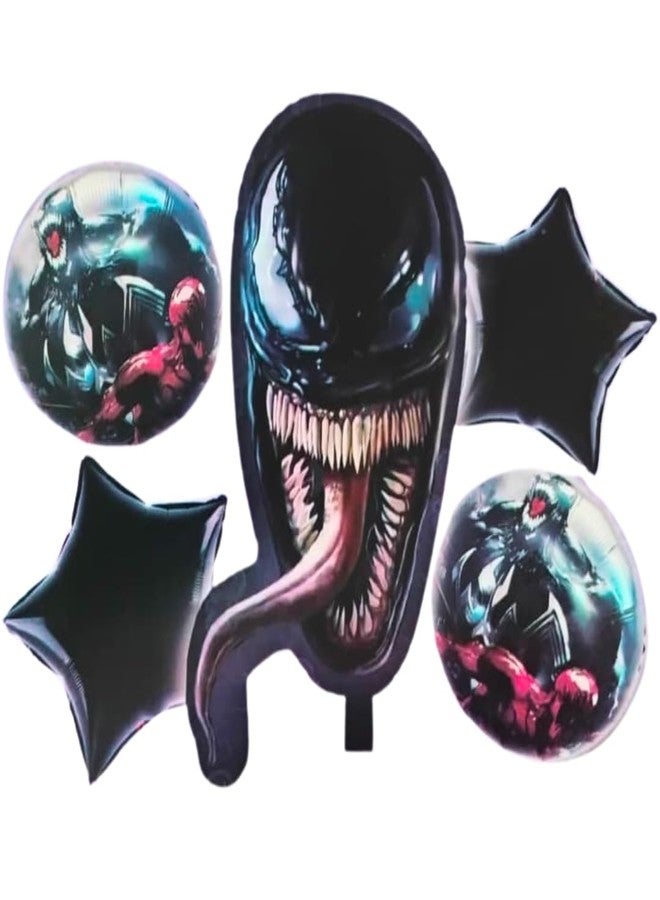 Superhero Villain Balloon Set (5PCS) – Black Monster Character Foil Balloons, Kids Birthday Party Decorations, Action Theme Party Supplies