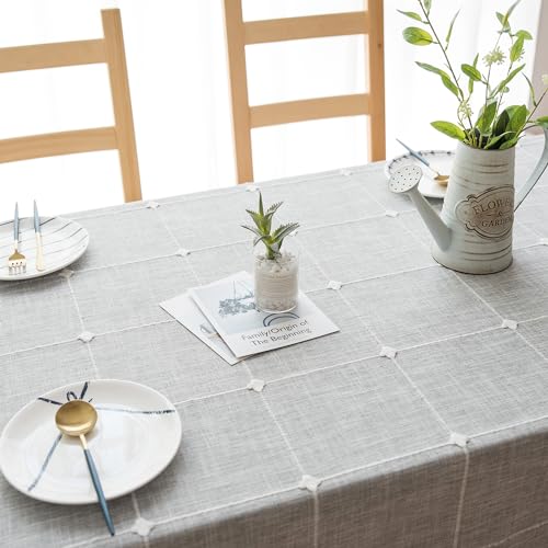 Oubonun Cotton Linen Square Tablecloth - Wrinkle Resistant & Waterproof - Machine Washable Table Cloth with Tassels for Kitchen & Dining, 55''x55'', 4 Seats, Grey - Image 4
