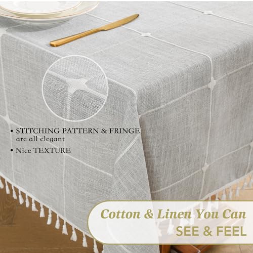 Oubonun Cotton Linen Square Tablecloth - Wrinkle Resistant & Waterproof - Machine Washable Table Cloth with Tassels for Kitchen & Dining, 55''x55'', 4 Seats, Grey - Image 3