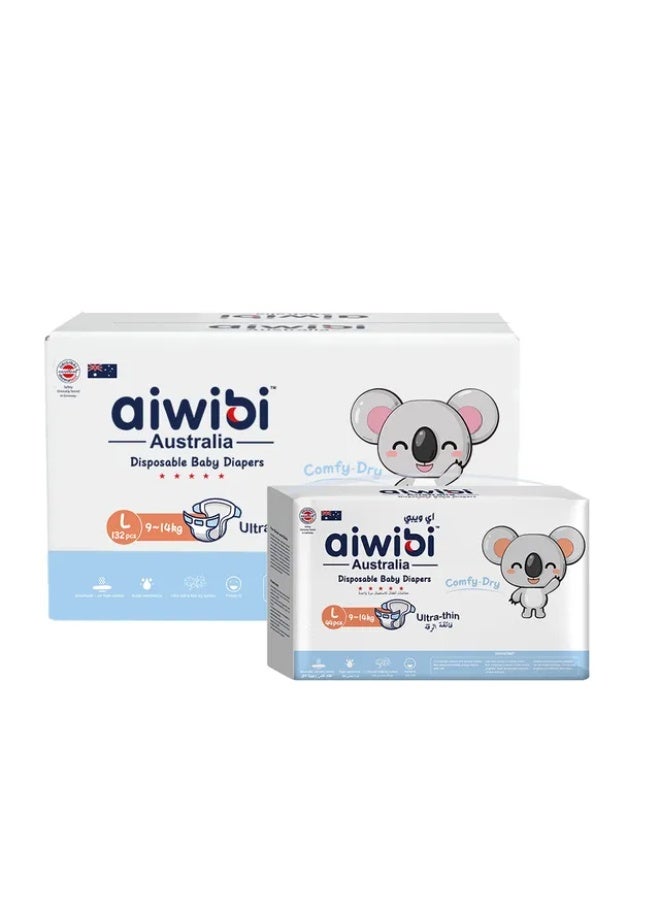 Aiwibi - Comfy Dry Baby Diapers - 9-14kg - Pack of 3 - 132pcs - Large
