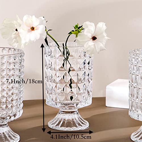BLOFLO STU BLOFLO Embossed Glass Vase, 7'' Crystal Glass Vases for Flowers, Pedestal Big Base Glass Bouquet Vase, Hydroponic Glass Transparent Vase for Home Office Wedding Dining Table Party - Image 4