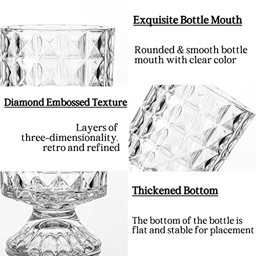 BLOFLO STU BLOFLO Embossed Glass Vase, 7'' Crystal Glass Vases for Flowers, Pedestal Big Base Glass Bouquet Vase, Hydroponic Glass Transparent Vase for Home Office Wedding Dining Table Party - Image 5