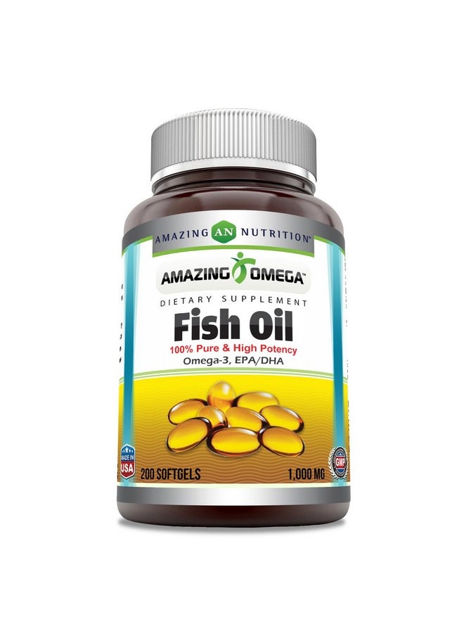 Amazing Nutrition - Amazing Omega Fish Oil 1000 mg Softgels Supplement | Omega-3, 180 mg EPA. 120 mg DHA | High Potency (200 Count) - Image 1