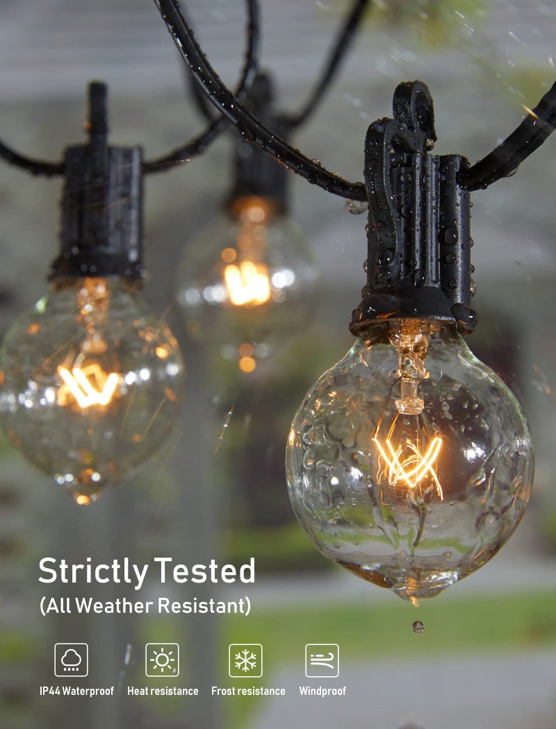Brightown Outdoor String Light 50Feet G40 Globe Patio Lights with 52 Edison Glass Bulbs(2 Spare), Waterproof Connectable Hanging Christmas Lights for Backyard Porch Balcony Party Xmas Decor, E12 Socket, Black - Image 3