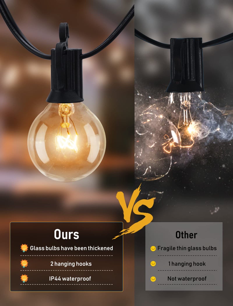 Brightown Outdoor String Light 50Feet G40 Globe Patio Lights with 52 Edison Glass Bulbs(2 Spare), Waterproof Connectable Hanging Christmas Lights for Backyard Porch Balcony Party Xmas Decor, E12 Socket, Black - Image 5