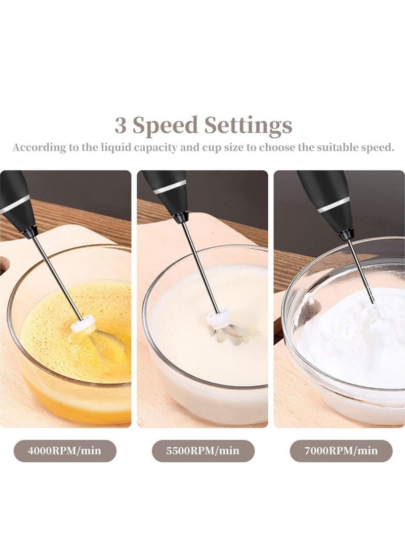 Milk Frother, USB Rechargeable Handheld Electric Foam Maker with 3 Stainless Whisks, 3-Speed Adjustable, Perfect for Bulletproof Coffee, Lattes, Cappuccino, Matcha - Image 1
