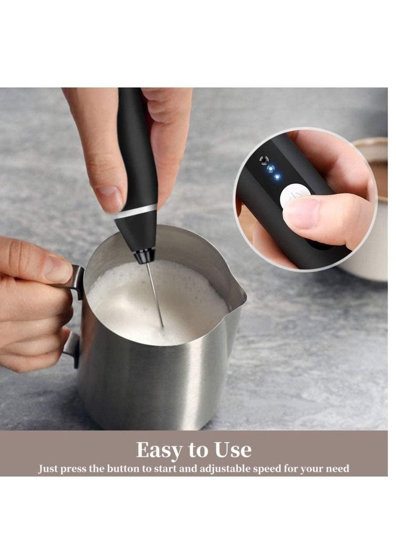 Milk Frother, USB Rechargeable Handheld Electric Foam Maker with 3 Stainless Whisks, 3-Speed Adjustable, Perfect for Bulletproof Coffee, Lattes, Cappuccino, Matcha - Image 2