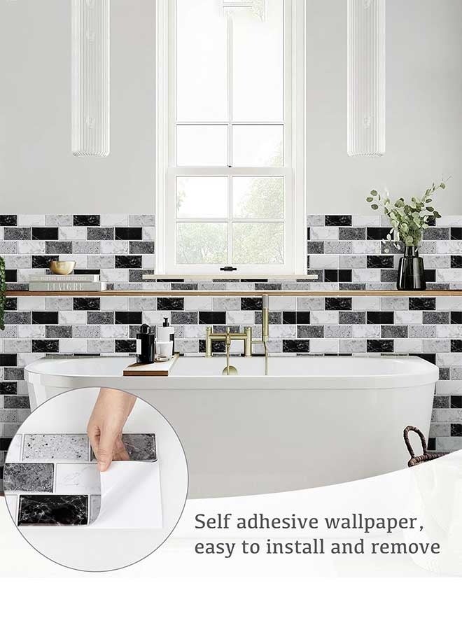 رَوَائِد ١٢ قطعة من ملصقات بلاط للمطبخ والحمام – باللونين الأسود والأبيض، فينيل لاصق مقاوم للماء، ديكور جداري، مقاس ١٥ × ٣٠ سم - Image 4
