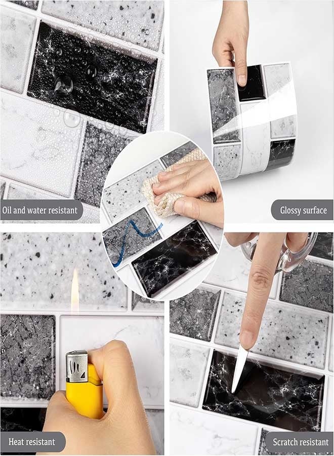 رَوَائِد ١٢ قطعة من ملصقات بلاط للمطبخ والحمام – باللونين الأسود والأبيض، فينيل لاصق مقاوم للماء، ديكور جداري، مقاس ١٥ × ٣٠ سم - Image 3