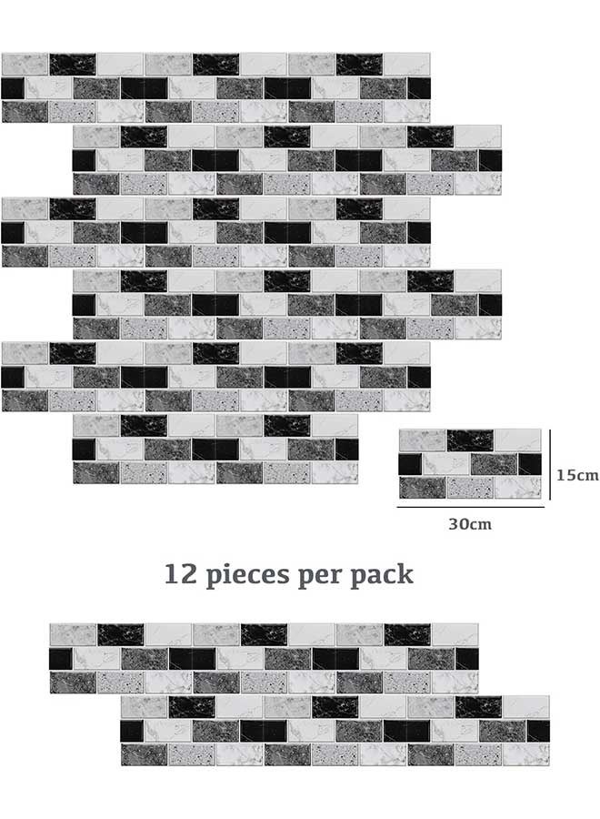 رَوَائِد ١٢ قطعة من ملصقات بلاط للمطبخ والحمام – باللونين الأسود والأبيض، فينيل لاصق مقاوم للماء، ديكور جداري، مقاس ١٥ × ٣٠ سم - Image 2