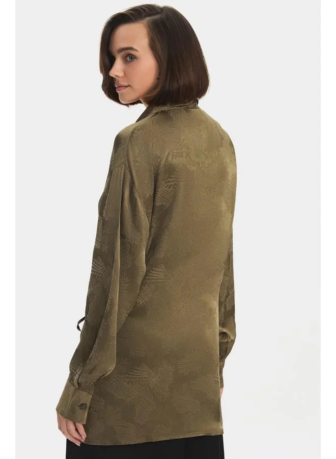 JUNE June Women Oversize/Loose Fit Viscose Blend Tie Detail Self-Fited Shirt Khaki