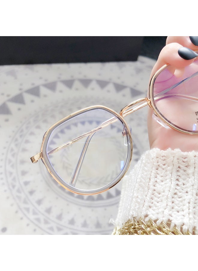 Korean Style Fashionable Anti-blue Light Glasses Frame Small Red Book Personalized Men And Women Artistic Student Glasses Fashionable Myopia Wholesale-Color:Transparent White Golden Edge-empty Rack  - Image 5