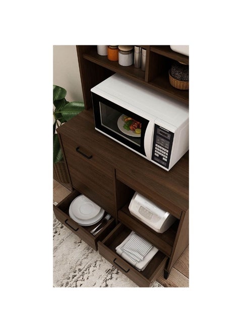 Dakar Multipurpose Cabinet With Hutch | Modern Design Organiser Cupboard | Multifunctional Display Rack Book Case For Home Office L80xW45xH140cm - Brown/ Walnut
