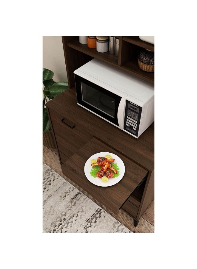 DANUBE HOME Dakar Multipurpose Cabinet With Hutch | Modern Design Organiser Cupboard | Multifunctional Display Rack Book Case For Home Office L80xW45xH140cm - Brown/ Walnut  - Image 4