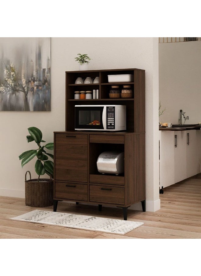 DANUBE HOME Dakar Multipurpose Cabinet With Hutch | Modern Design Organiser Cupboard | Multifunctional Display Rack Book Case For Home Office L80xW45xH140cm - Brown/ Walnut  - Image 2