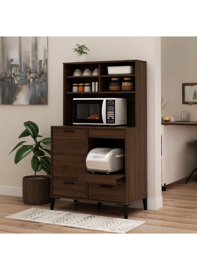 DANUBE HOME Dakar Multipurpose Cabinet With Hutch | Modern Design Organiser Cupboard | Multifunctional Display Rack Book Case For Home Office L80xW45xH140cm - Brown/ Walnut  - Image 3