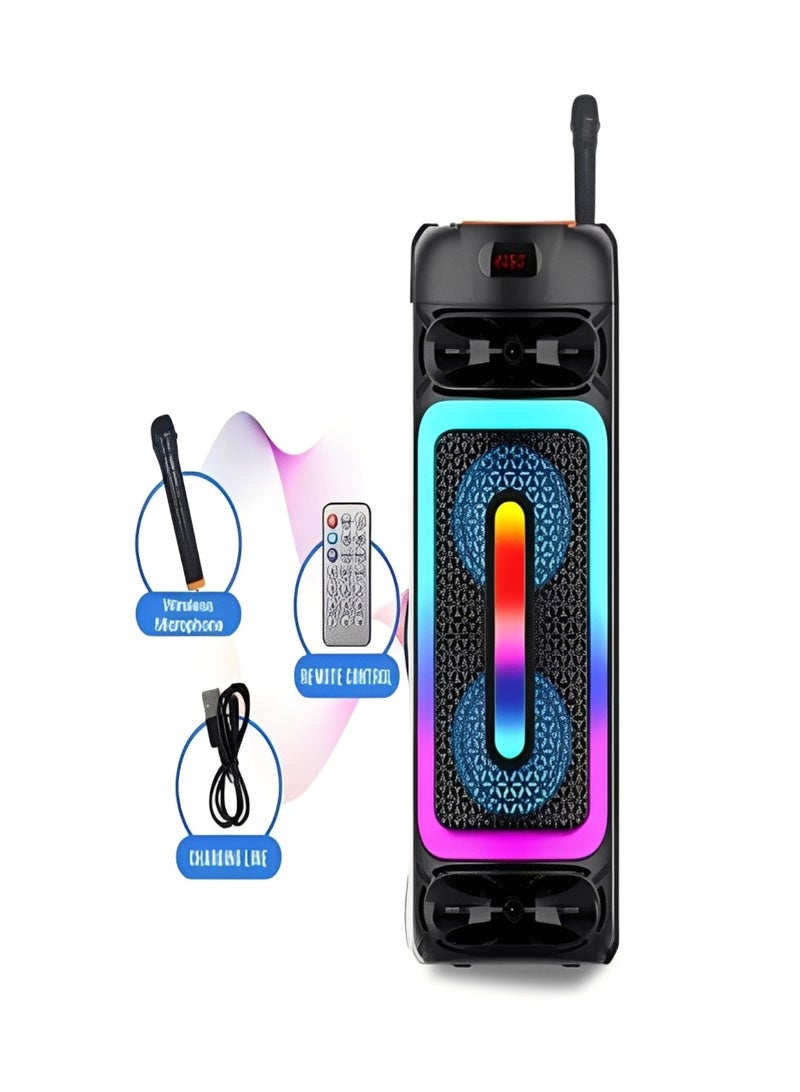LC BT Portable Speaker with Wireless Mic and Remote Powerful 20W Sound Colorful LED Lights Multi-Function Audio System - Image 1