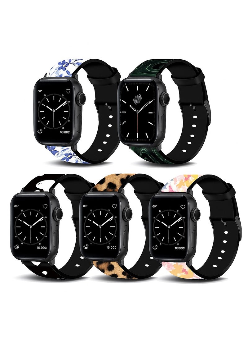 O Ozone (Pack of 5) Silicone Straps Compatible with Apple Watch Series 10 | 9 | 8 | 7 | 6 | SE | 5 | 4 | 3 | 2 |1 , 38/40/41/42mm, Stylish Pattern Silicone Replacement Watch Bands for Men Women-Multi2 - Image 1