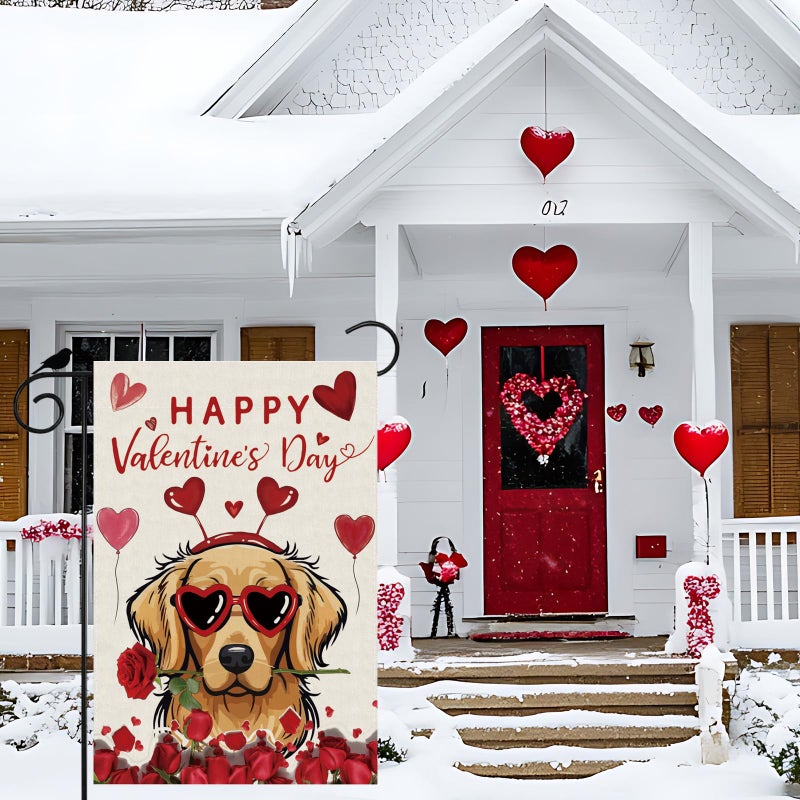 ZAEW Happy Valentineâ€™s Day Romantic Roses Love Hearts Balloon Dog Garden Flag Yard Flag 12x18 Inch Double Sided Small Mini Yard Outdoor Outside Holiday Decoration - Image 3