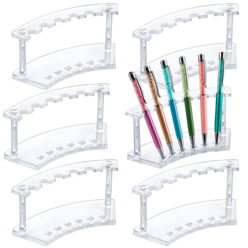 MOLIGOU 6 Pcs Pen Display Stand, 6 Slots Plastic Pen Holder, Clear Pen Display Rack for Craft Shows - Image 1