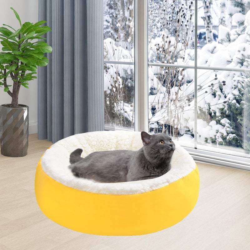Washable Anti Slip Round Warming Calming Bed For Dogs Cats Yellow 30cm - Image 4