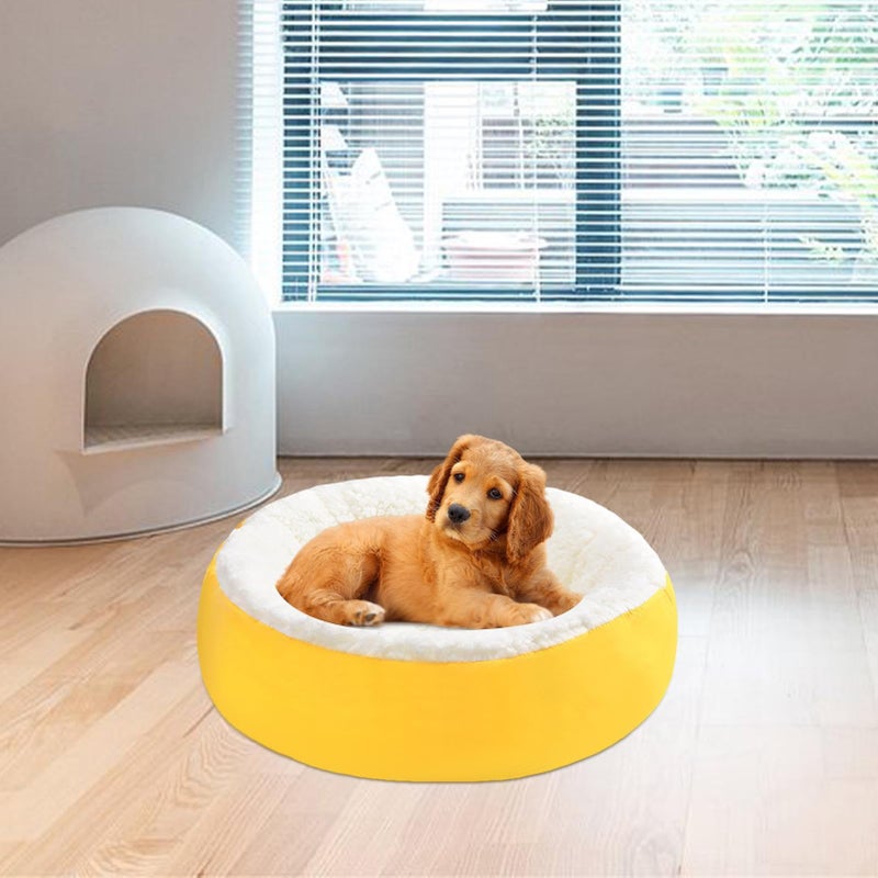 Washable Anti Slip Round Warming Calming Bed For Dogs Cats Yellow 30cm - Image 3