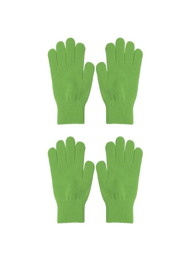 PLZSITDOWN 2 Pairs Kid Winter Gloves Toddler Solid Knit Warm Stretchy Magic Gloves for Boys Girls Green - Image 1