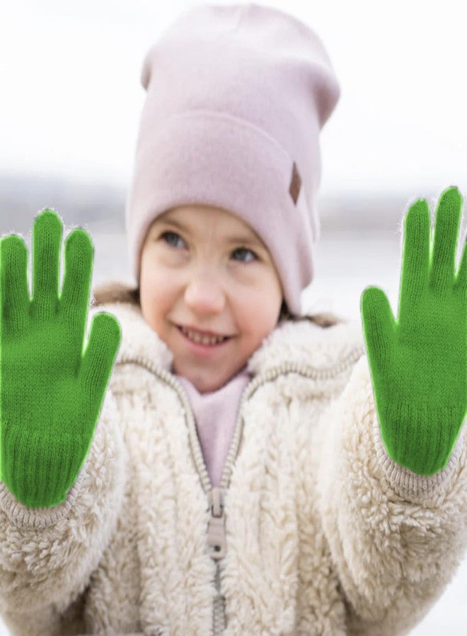 PLZSITDOWN 2 Pairs Kid Winter Gloves Toddler Solid Knit Warm Stretchy Magic Gloves for Boys Girls Green - Image 2