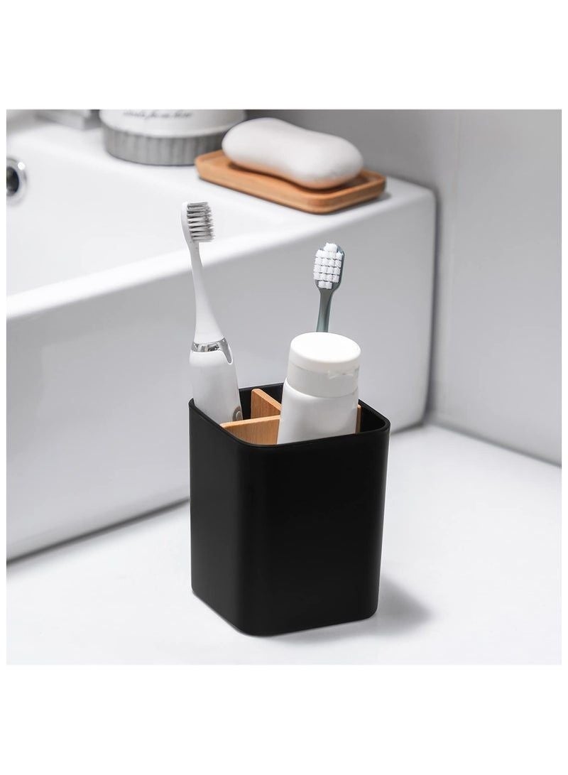 Black Bamboo 3-Slot Toothbrush Holder, Bathroom Counter Organizer for Electric Toothbrushes, Toothpaste & Razors - Image 3